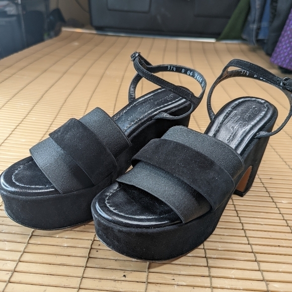 Robert Clergerie Paris "Etore" Platform Ankle Buckle Sandals in Black Suede Wome - Picture 2 of 13